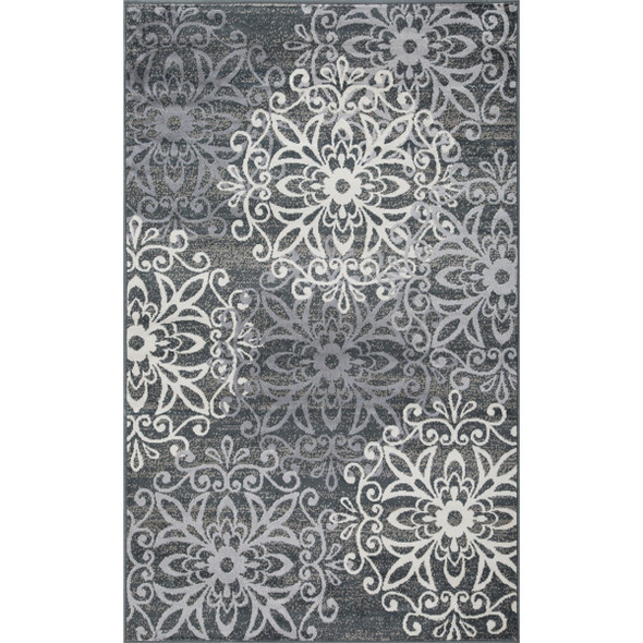 5' X 8' Slate And Gray Medallion Power Loom Stain Resistant Area Rug