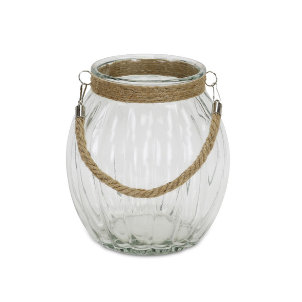 9.5" Clear and Brown Textured Oval Glass Jar with Rope