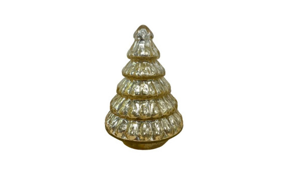 7" Embossed Gold Glass Christmas Tree Sculpture