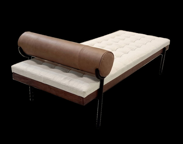 72" Ivory And Black Upholstered Bench Daybed