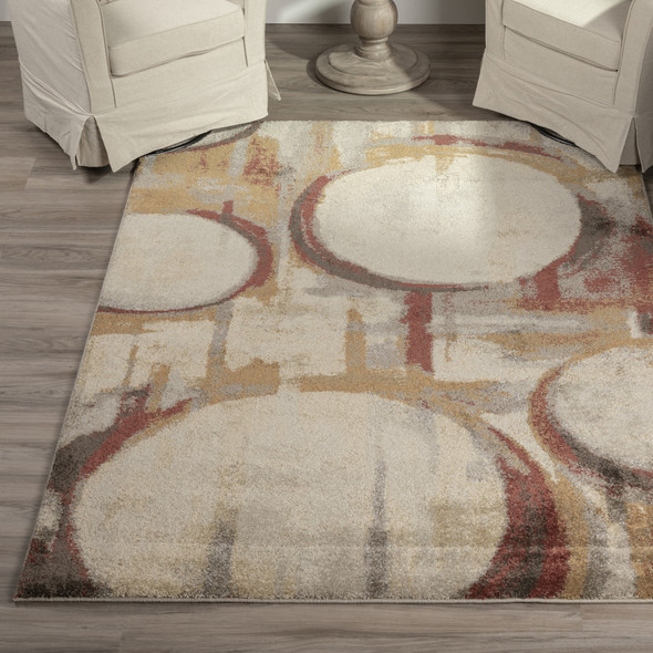 3' x 5' Brick Ivory And Gold Abstract Geometric Area Rug