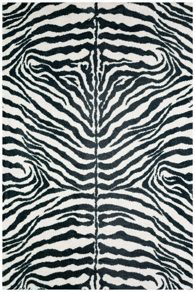 2' X 3' Black and White Zebra Print Shag Handmade Non Skid Area Rug