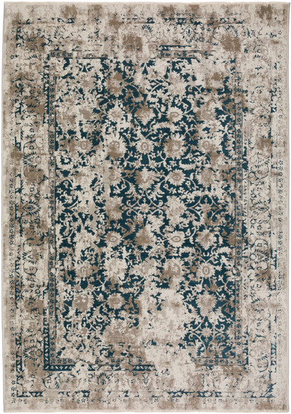 5' X 8' Blue Oriental Area Rug With Fringe