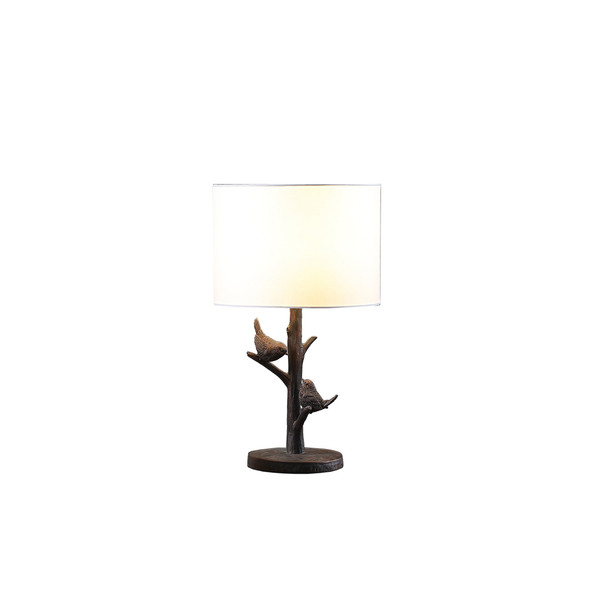 19" Rustic Dark Bronze Birds on a Tree Table Lamp With White Shade