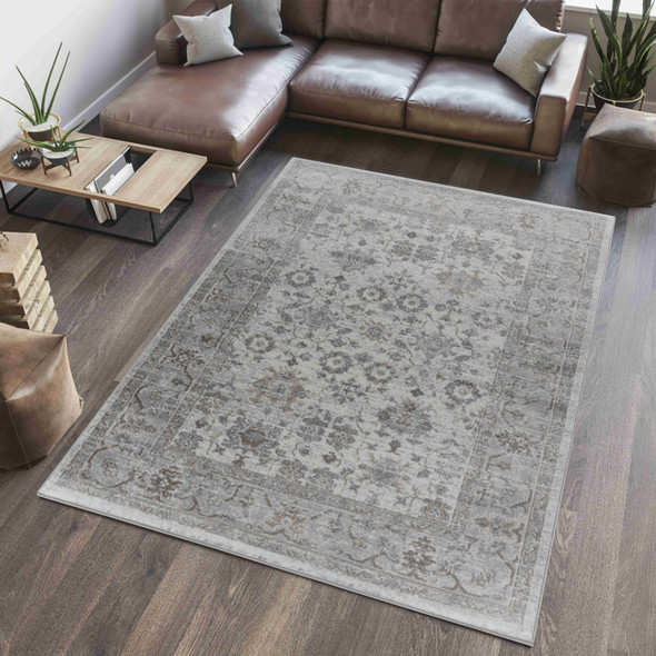 7' X 10' Grey Oriental Area Rug