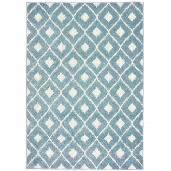 5' X 8' Blue Geometric Stain Resistant Indoor Outdoor Area Rug