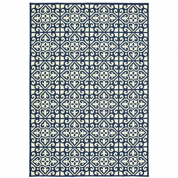 5' X 8' Ivory Geometric Stain Resistant Indoor Outdoor Area Rug