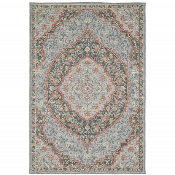 6' X 9' Blue Oriental Stain Resistant Indoor Outdoor Area Rug