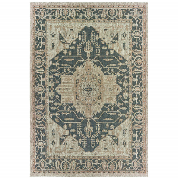 10' X 13' Grey Oriental Stain Resistant Indoor Outdoor Area Rug