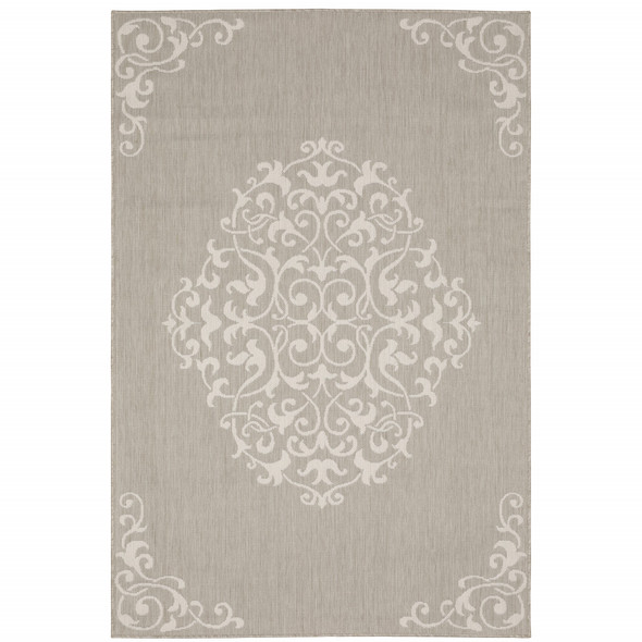 3' X 5' Grey Oriental Stain Resistant Indoor Outdoor Area Rug