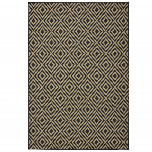 5' X 8' Black Geometric Stain Resistant Indoor Outdoor Area Rug