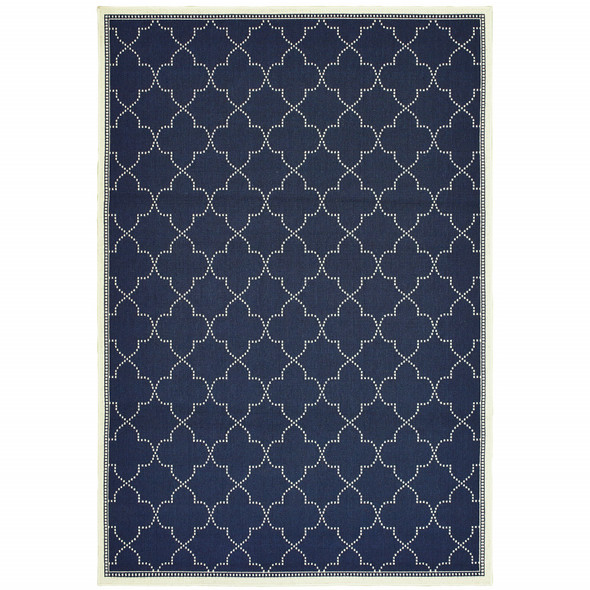 2' X 4' Navy Geometric Stain Resistant Indoor Outdoor Area Rug