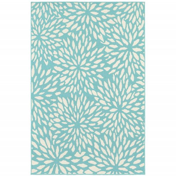 2' X 3' Blue Floral Stain Resistant Indoor Outdoor Area Rug