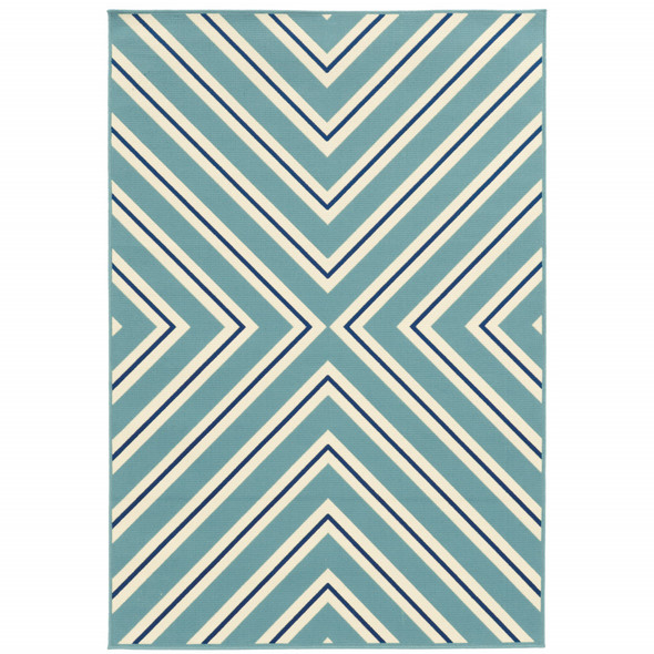 2' X 4' Blue Geometric Stain Resistant Indoor Outdoor Area Rug