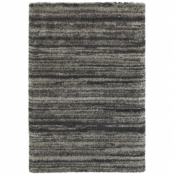 6' X 9' Charcoal Silver And Grey Geometric Shag Power Loom Stain Resistant Area Rug