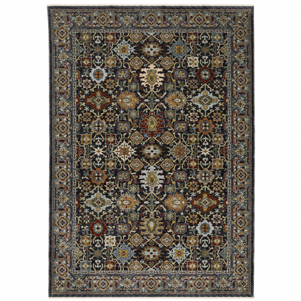 2' X 3' Blue Red Beige Orange Green And Rust Oriental Power Loom Stain Resistant Area Rug With Fringe
