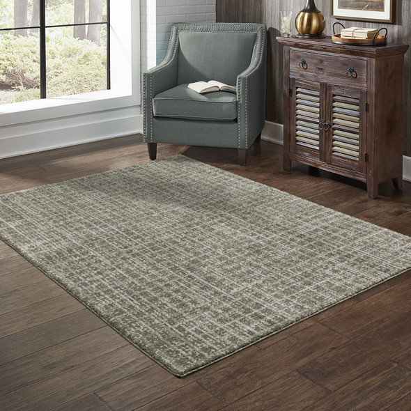 8' X 11' Grey Tan And Beige Geometric Power Loom Stain Resistant Area Rug