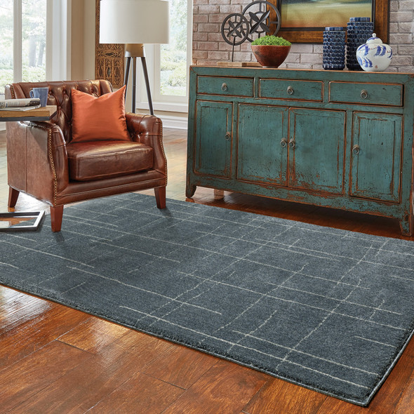 6' X 9' Blue And Grey Geometric Power Loom Stain Resistant Area Rug