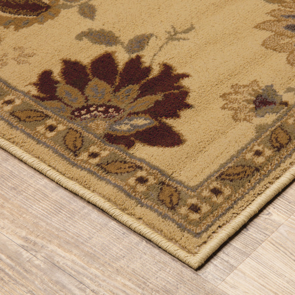 4' X 6' Ivory Green Brown Blue And Rust Floral Power Loom Stain Resistant Area Rug