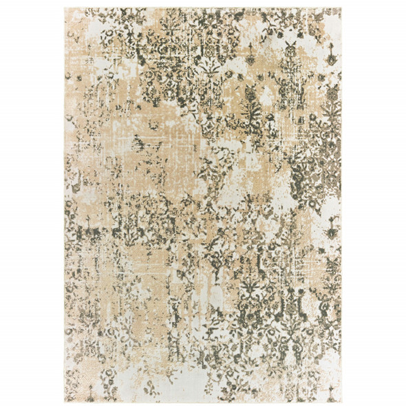 5' X 8' Grey And Gold Abstract Power Loom Stain Resistant Area Rug