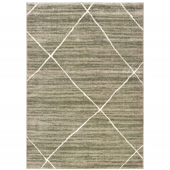 10' X 13' Grey And Ivory Geometric Power Loom Stain Resistant Area Rug