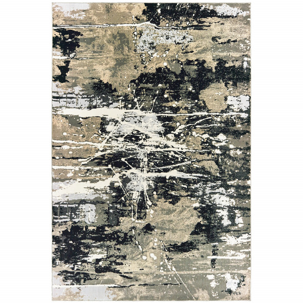 6' X 9' Black Gold Grey And Ivory Abstract Power Loom Stain Resistant Area Rug