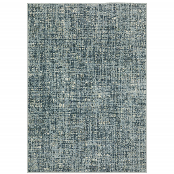 8' X 10' Dark Blue Light Blue Grey Ivory And Beige Abstract Power Loom Stain Resistant Area Rug