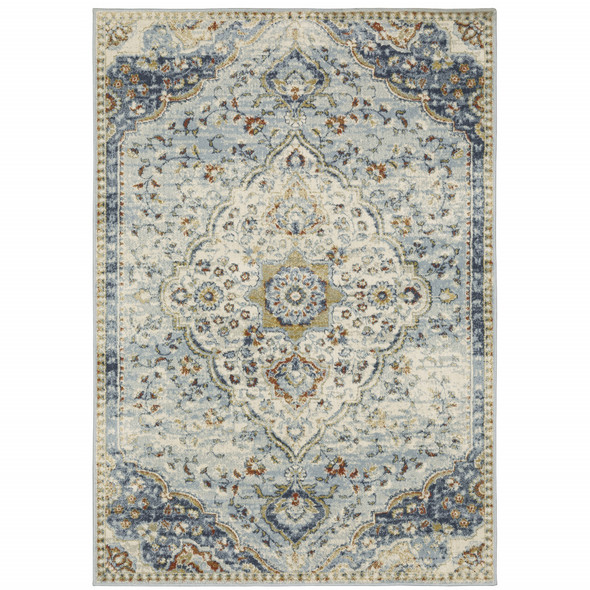 5' X 7' Blue Beige Rust Gold And Teal Oriental Power Loom Stain Resistant Area Rug