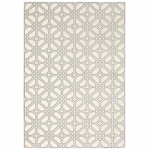 8' X 11' Ivory And Grey Geometric Power Loom Stain Resistant Area Rug