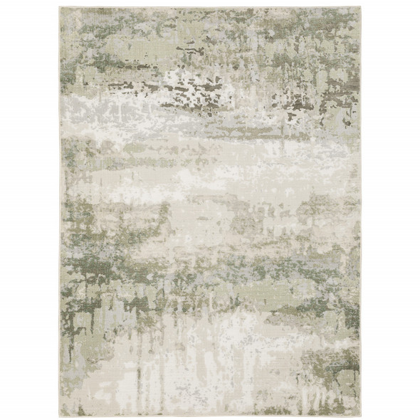 10' X 13' Beige Grey Brown And Sage Green Abstract Power Loom Stain Resistant Area Rug