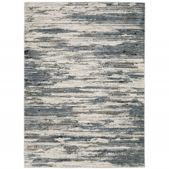 8' X 11' Blue Grey Beige And Brown Abstract Power Loom Stain Resistant Area Rug