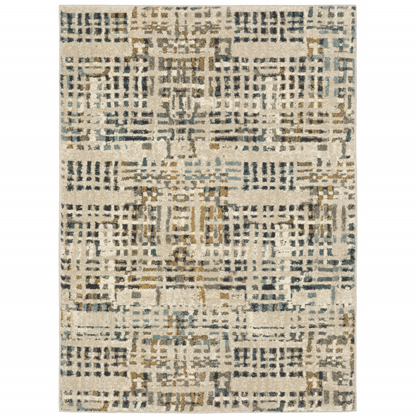 2' X 3' Beige Grey Blues Orange Yellow And Ivory Abstract Power Loom Stain Resistant Area Rug