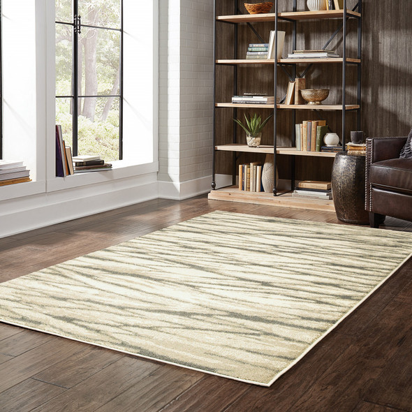 2' X 3' Ivory Sand And Ash Abstract Power Loom Stain Resistant Area Rug