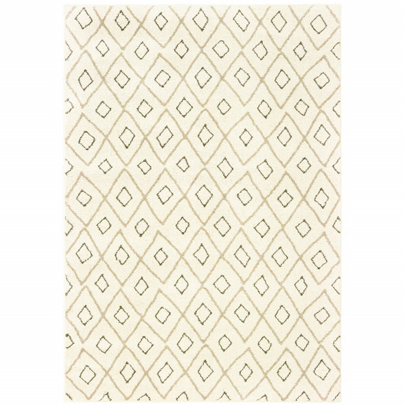 2' X 3' Sand Ash Grey And Ivory Geometric Power Loom Stain Resistant Area Rug