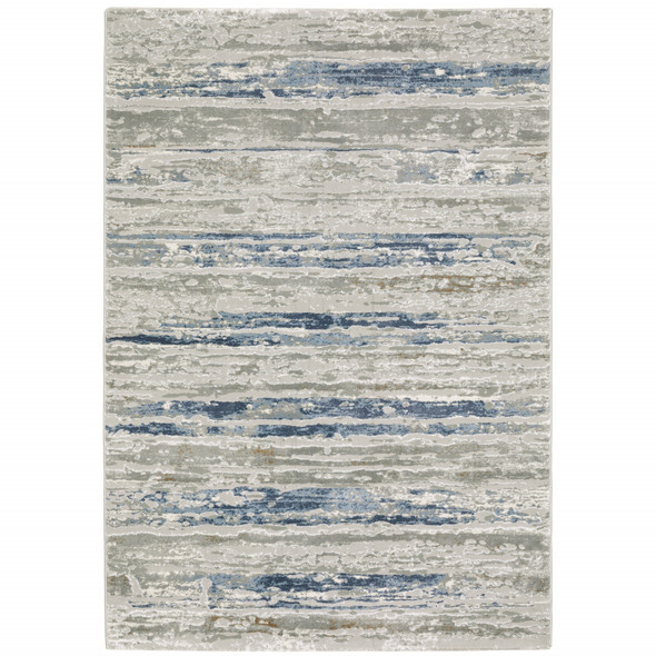 10' X 13' Blue Ivory Grey Light Blue And Brown Abstract Power Loom Stain Resistant Area Rug