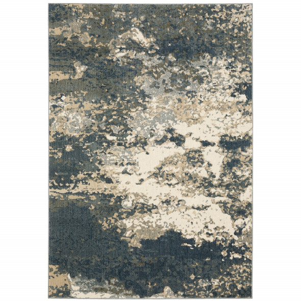 6' X 9' Beige Blue And Sage Abstract Power Loom Stain Resistant Area Rug