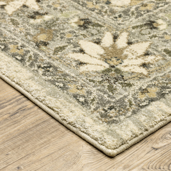 8' X 11' Beige Grey Brown And Charcoal Oriental Power Loom Stain Resistant Area Rug