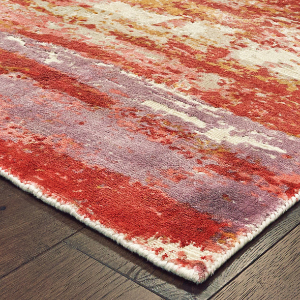 6' X 9' Pink And Red Abstract Hand Loomed Stain Resistant Area Rug