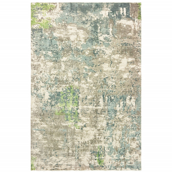 10' X 14' Blue And Green Abstract Hand Loomed Stain Resistant Area Rug