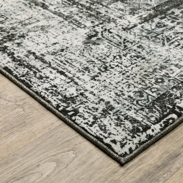 8' X 11' Charcoal Rust Grey Blue Ivory And Brown Oriental Power Loom Stain Resistant Area Rug