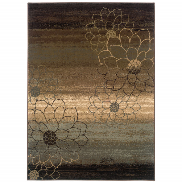 2' X 3' Brown And Beige Floral Power Loom Stain Resistant Area Rug
