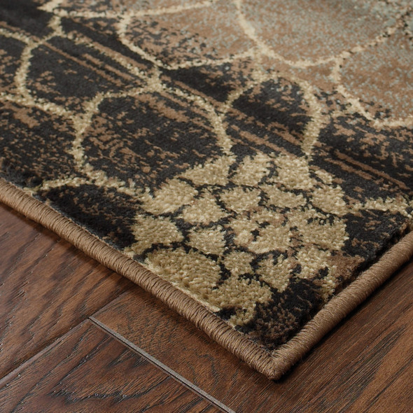 2' X 3' Brown And Beige Floral Power Loom Stain Resistant Area Rug