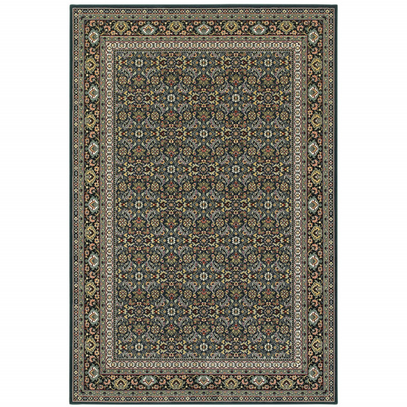 4' X 6' Navy Blue Green Red Ivory And Yellow Oriental Power Loom Stain Resistant Area Rug