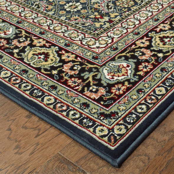 4' X 6' Navy Blue Green Red Ivory And Yellow Oriental Power Loom Stain Resistant Area Rug