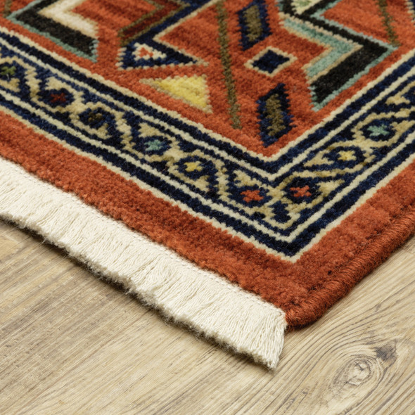 6' X 9' Red Blue Beige And Green Oriental Power Loom Stain Resistant Area Rug With Fringe