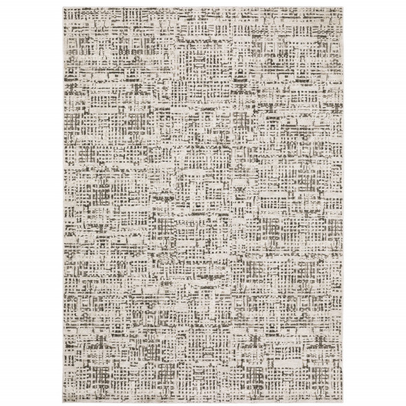 8' X 11' Ivory Grey Charcoal Brown And Beige Abstract Power Loom Stain Resistant Area Rug