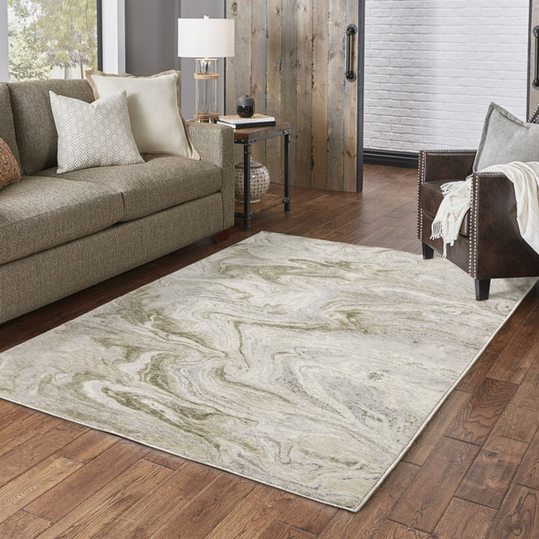 6' X 9' Beige And Ivory Abstract Power Loom Stain Resistant Area Rug