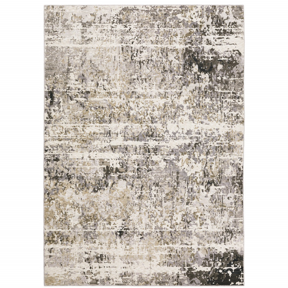 8' X 11' Grey Ivory Beige Charcoal Black Tan And Brown Abstract Power Loom Stain Resistant Area Rug