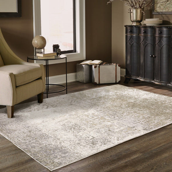6' X 9' Ivory Grey Tan Brown And Beige Abstract Power Loom Stain Resistant Area Rug
