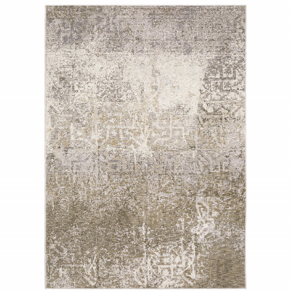8' X 11' Ivory Grey Tan Brown And Beige Abstract Power Loom Stain Resistant Area Rug
